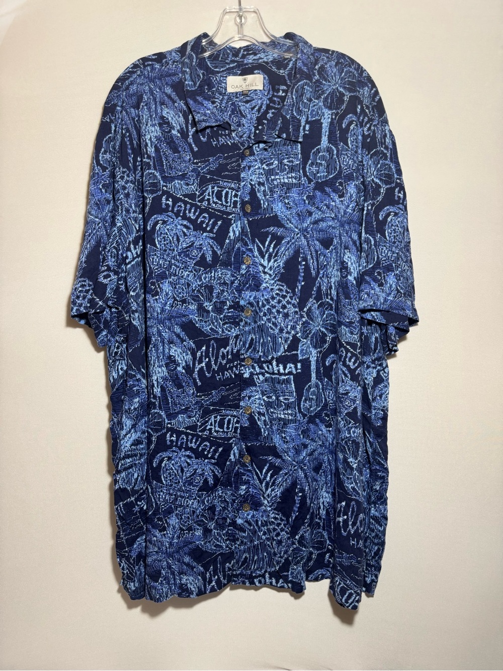 Oak Hill Navy Blue Hawaiian Print Short-Sleeve Button-Down Shirt